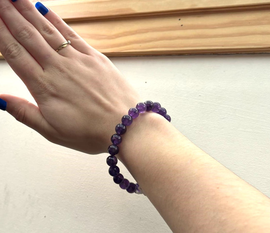 Bracelet Perle Amethyste claire et améthyste uruguay